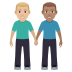 👨🏼‍🤝‍👨🏽 men holding hands: medium-light skin tone, medium skin tone display on JoyPixels